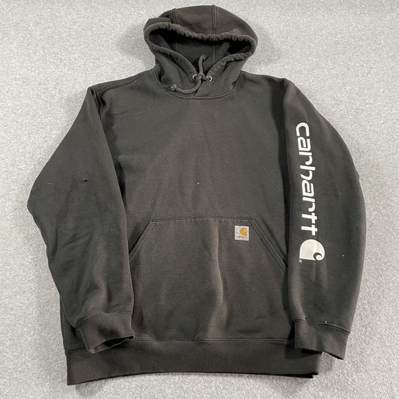 Carhartt Hoodie Sweatshirt Mens Medium Black Original Fit Logo Pullover Workwear - Picture 1 of 13